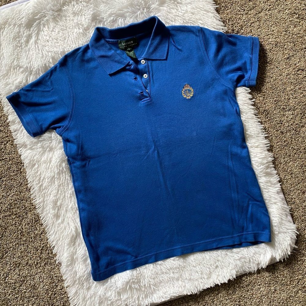 Lauren Ralph Lauren Crest Polo Top Blue Size Small‎